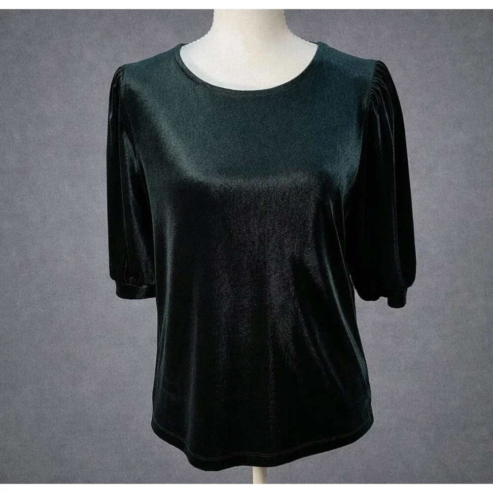 Draper James RSVP Green Velour Velvet Top Puff Sleeve Whimsigoth Fairy Grunge M - Picture 1 of 8